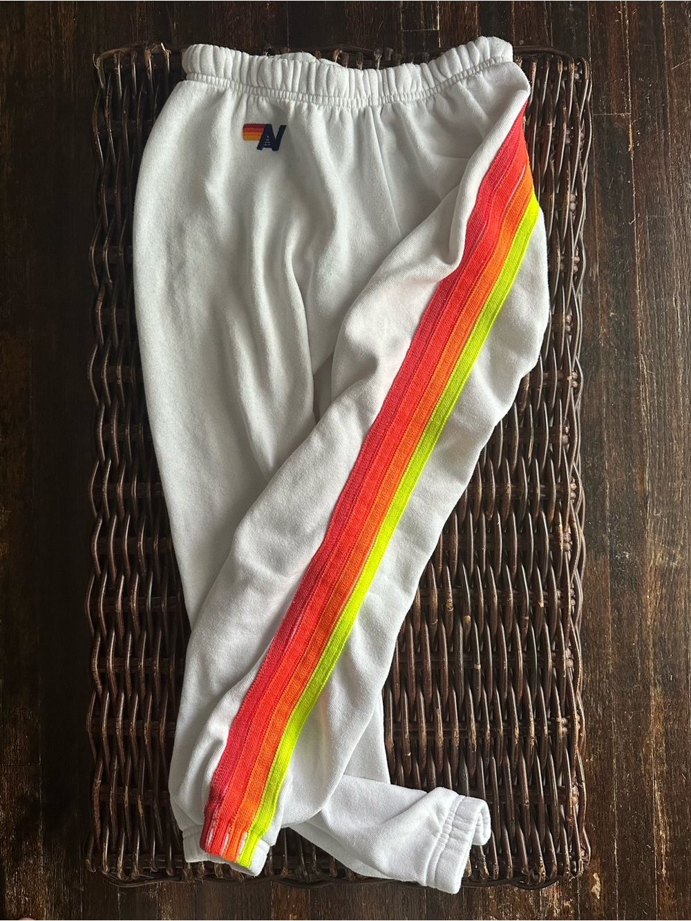Aviator Nation White Sweatpants with 4 neon stripes
